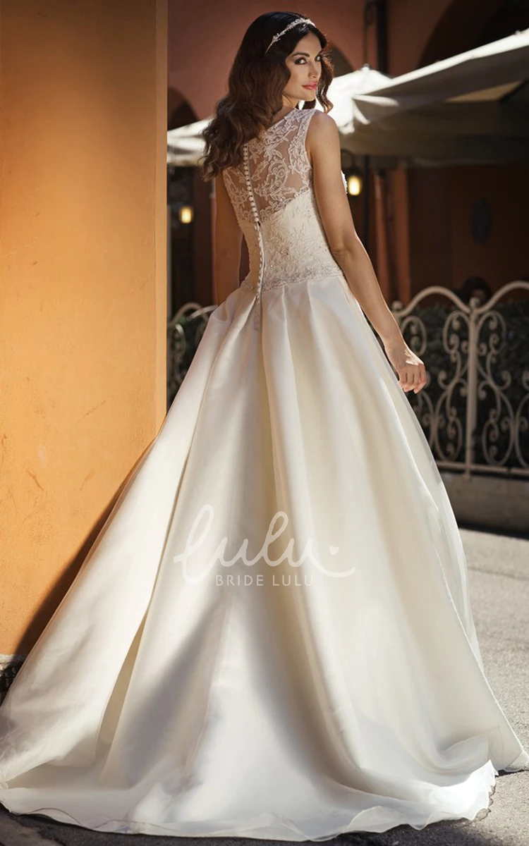 A-Line Satin Wedding Dress with Beading and Scoop Neck