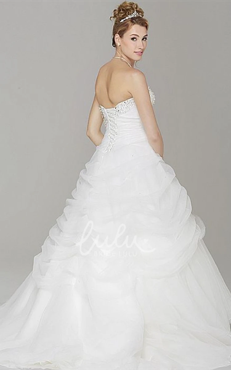 Strapless Tulle Ball Gown Wedding Dress with Beading and Pick-Up Detail