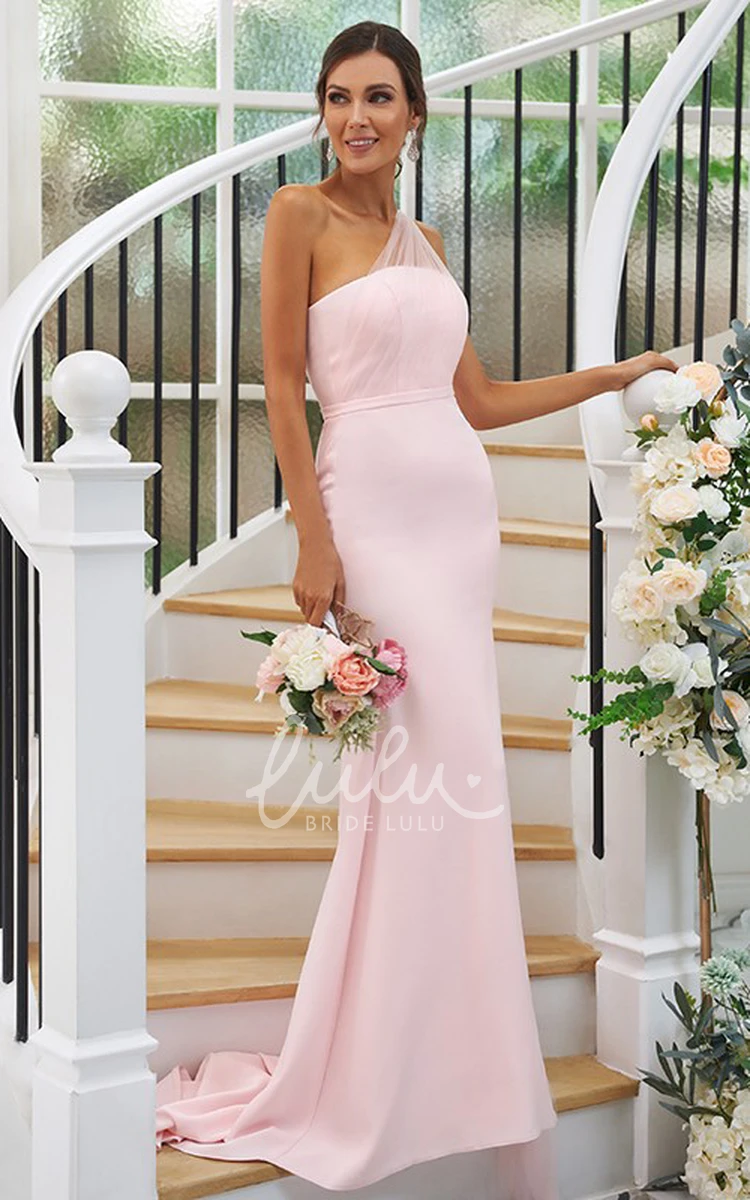 Satin One-Shoulder Unique Sheath Summer Evening Dress with Open Back Elegant and Romantic