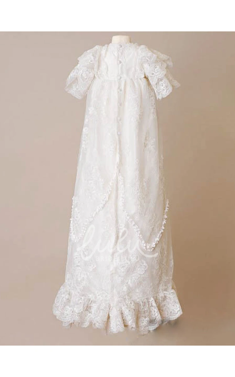 ALL Lace Fancy Christening Dress with Layered Sleeves Classy Baptism Gown