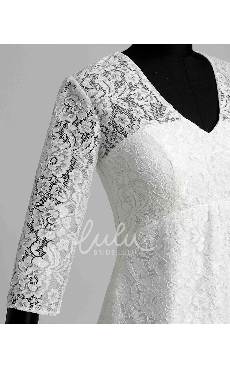 Lace A-line Wedding Dress with V-neckline Illusion 3/4 Sleeves and Ruched Details