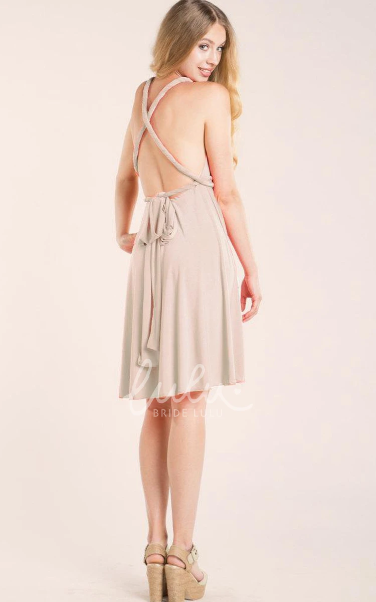 Strappy Knee-length Jersey and Satin Dress for Prom or Bridesmaids