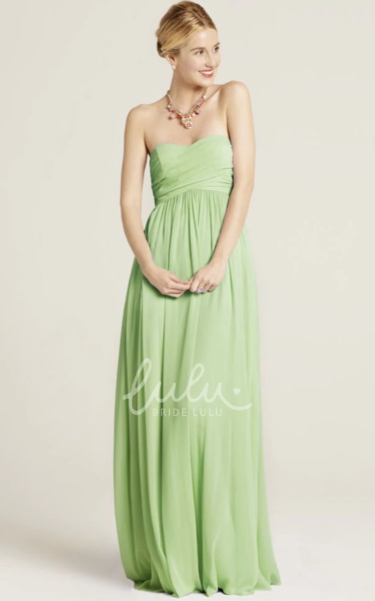 Strapless Ruched Chiffon Bridesmaid Dress with Bow and Brush Train Floor-Length