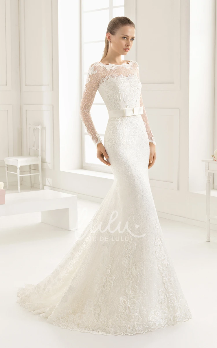 Romantic Lace Mermaid Wedding Dress with Long Sleeves and Watteau Train
