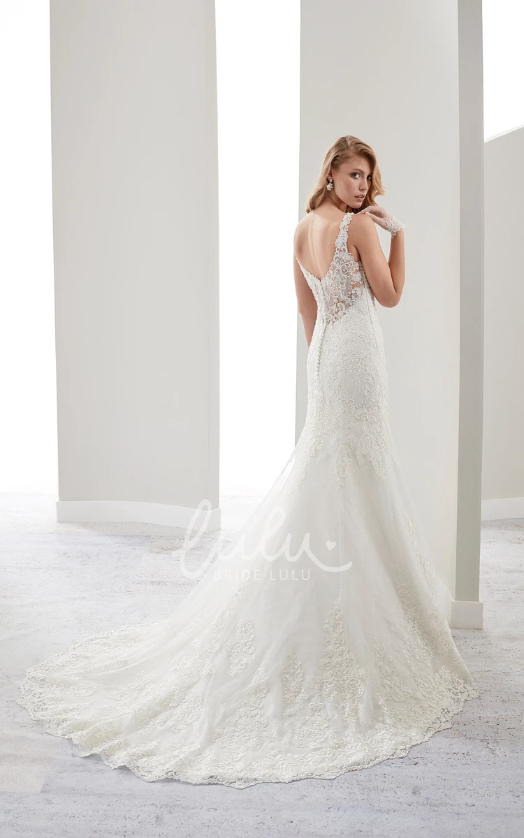 Mermaid Lace Wedding Dress with Illusive Appliques and Open Back