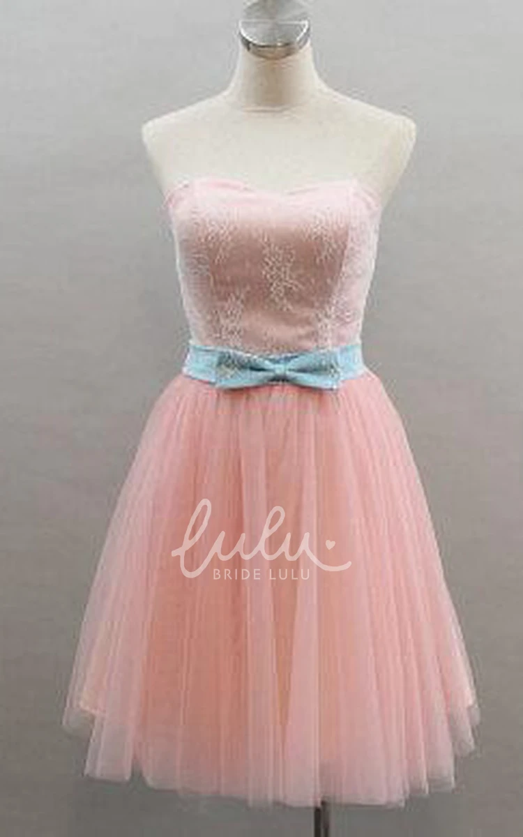 Strapless Tulle A-line Short Bridesmaid Dress with Bow