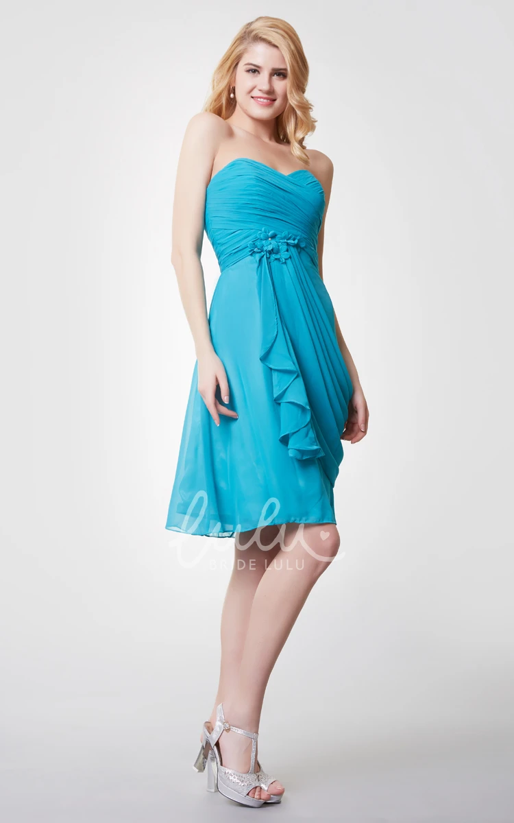 Sweetheart Ruched Draped Chiffon Prom Dress With Flower Detailing Short Modern Chic