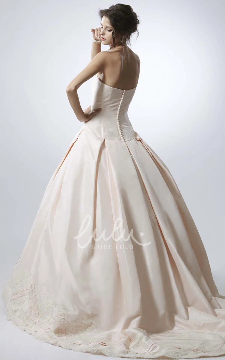 Satin Bowed Strapless Wedding Dress with Jeweled Appliques Stunning Bridal Gown