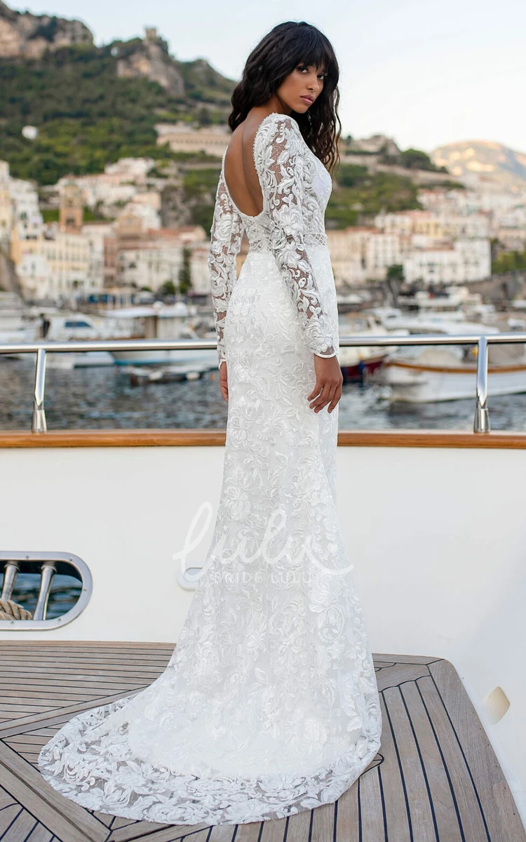 Trumpet Sequins Illusion Sleeve Wedding Dress with Low-V Back Modern Wedding Dress