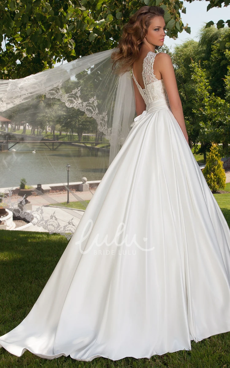 Lace Jewel Ball-Gown Wedding Dress with Bow and Lace-Up Back Unique Bridal Gown