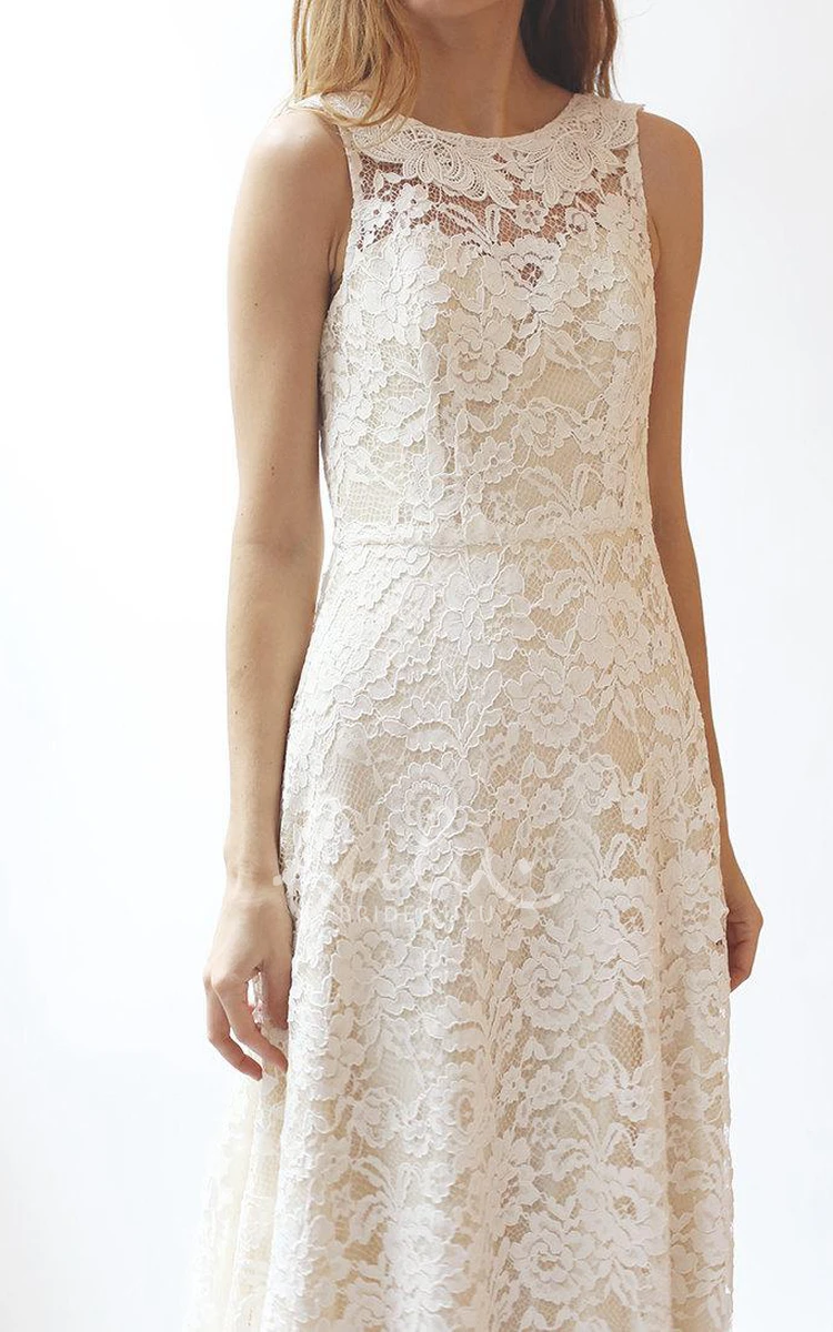 Rose Lace A-Line Wedding Dress Jewel Neck and Sleeveless Design