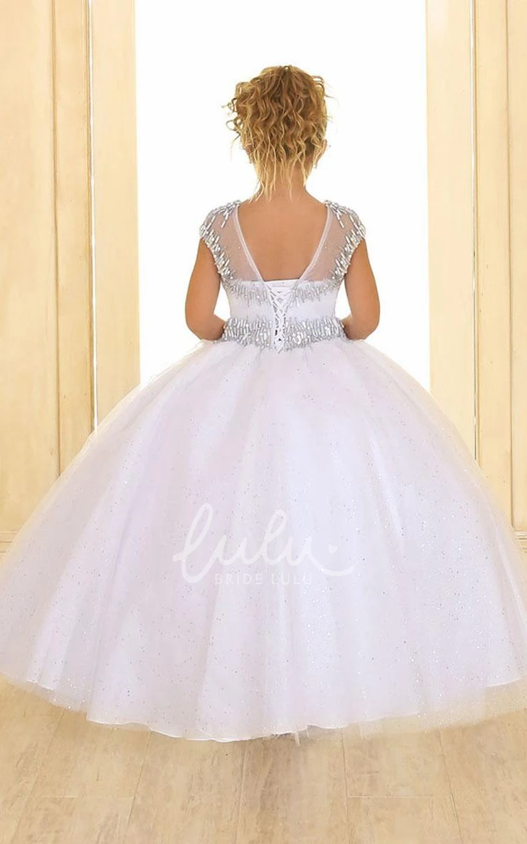 Illusion Tiered Tulle Flower Girl Dress with Sash Wedding Dress