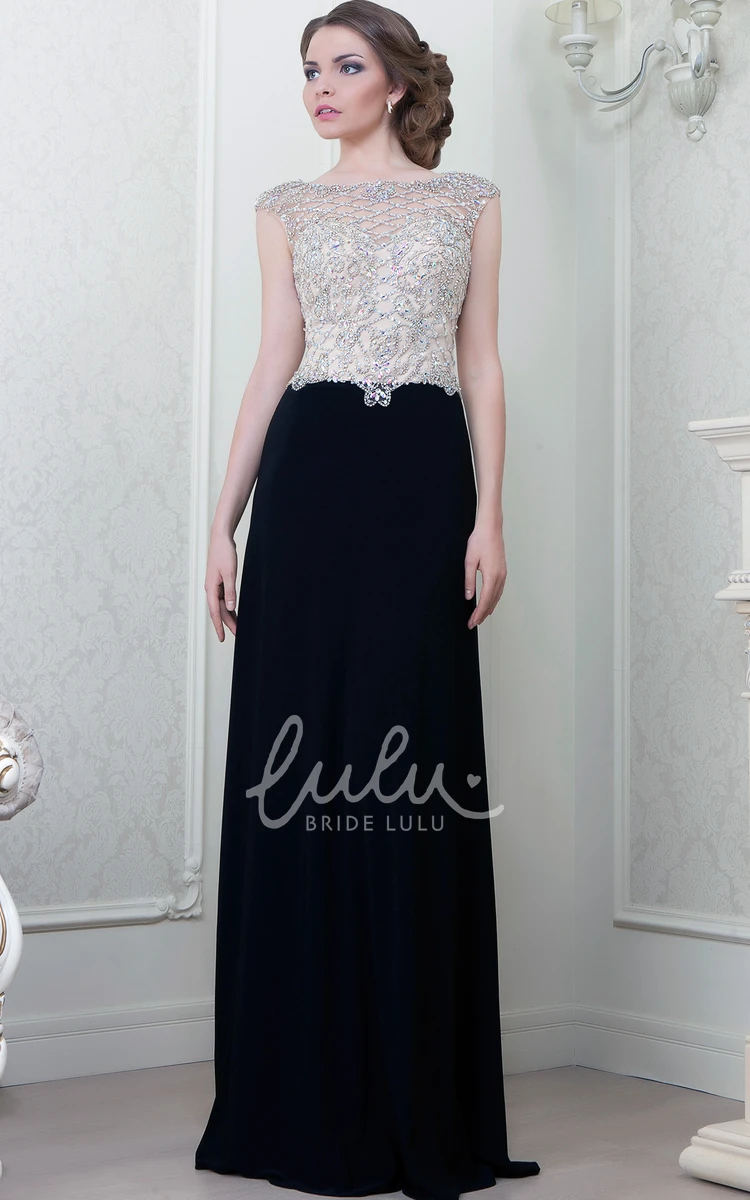 Beaded Cap-Sleeve A-Line Floor-Length Evening Dress Classy Prom Dress