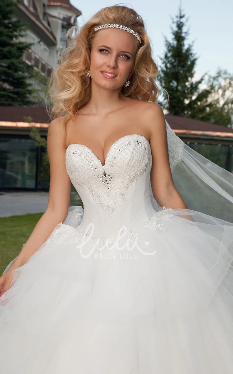 Sweetheart Ruffled Tulle Wedding Dress with Court Train and Beading Beaded Corset Court Train Ruffled Sweetheart Tulle Wedding Dress