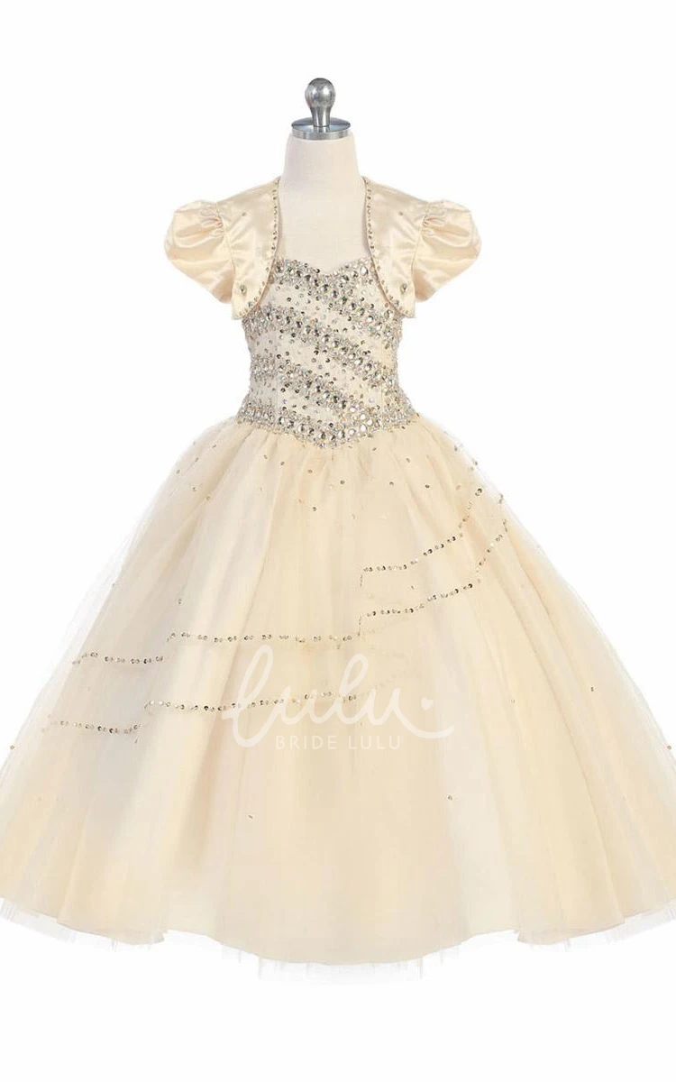 Beaded Tulle&Lace Tiered Bolero Girl Dress Flower Girl Dress for Weddings