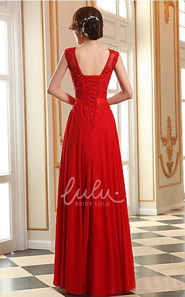 A-line Chiffon Bridesmaid Dress with Lace Appliques Sexy Jewel Neckline