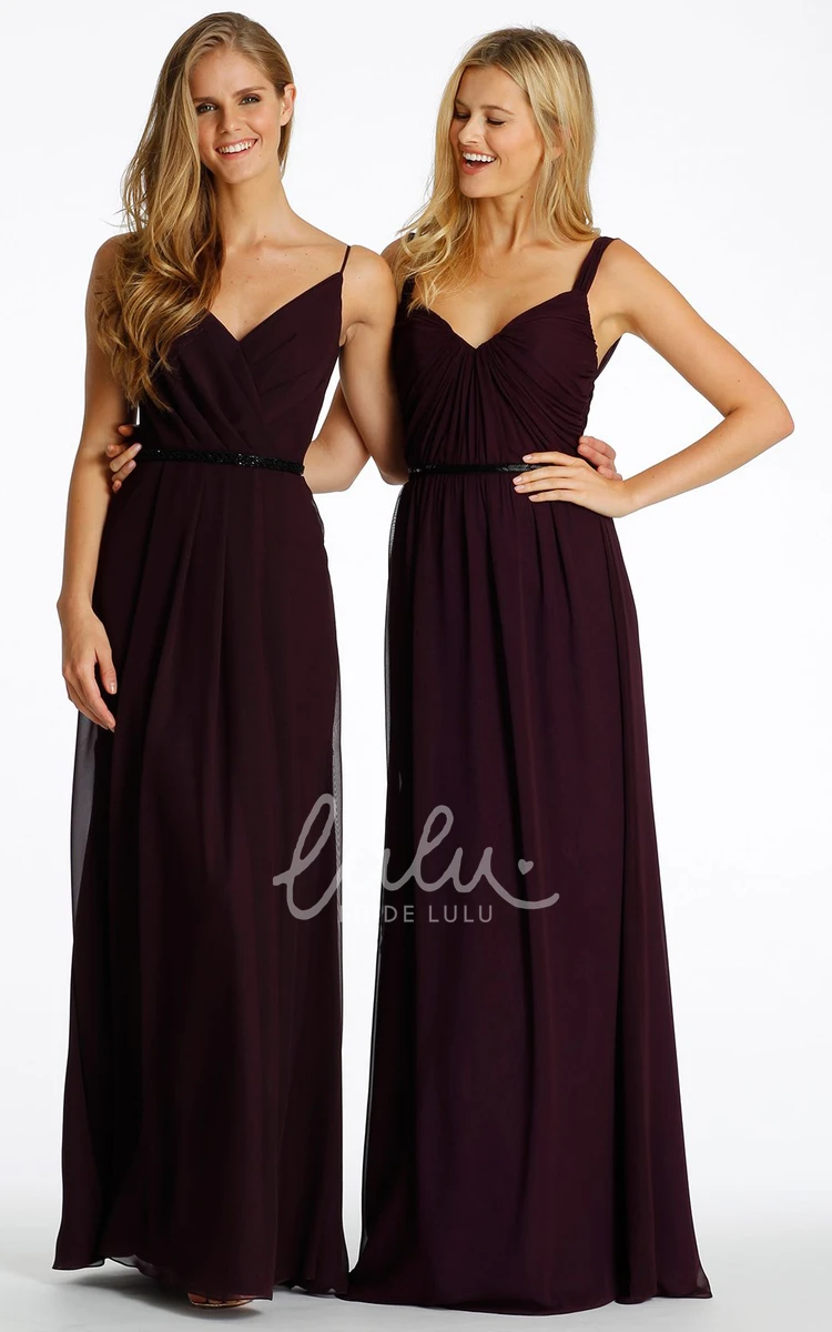 Chiffon Ruched Jeweled Bridesmaid Dress Spaghetti Straps