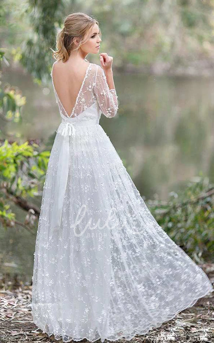 Lace Low-V Back Chiffon Wedding Dress Elegant Bridal Gown