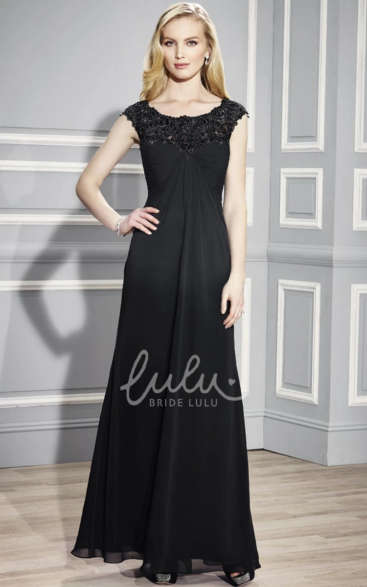 Empire Scoop Floor-Length Chiffon Formal Dress with Cap Sleeves