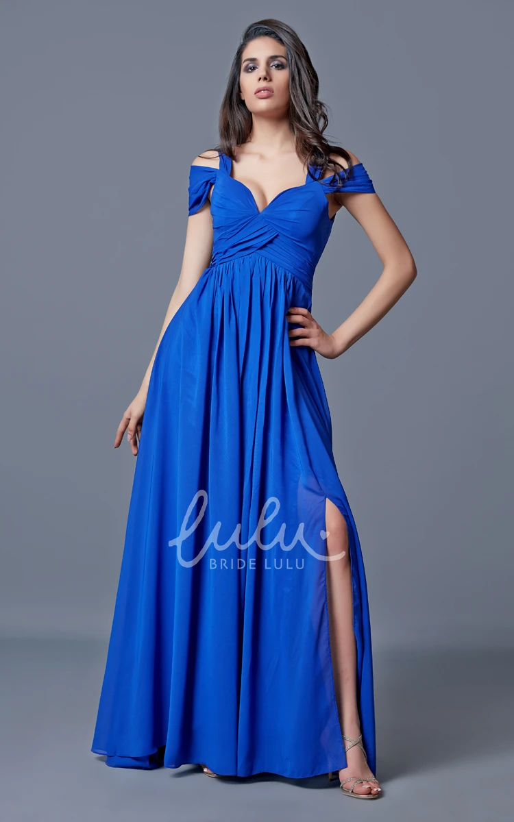 Off-the-Shoulder Chiffon Prom Dress with Split and A-line Silhouette