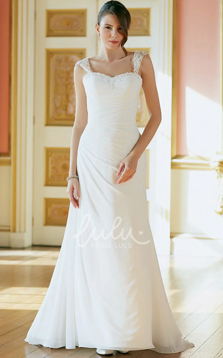 Chiffon Wedding Dress with Ruched Straps and Appliques