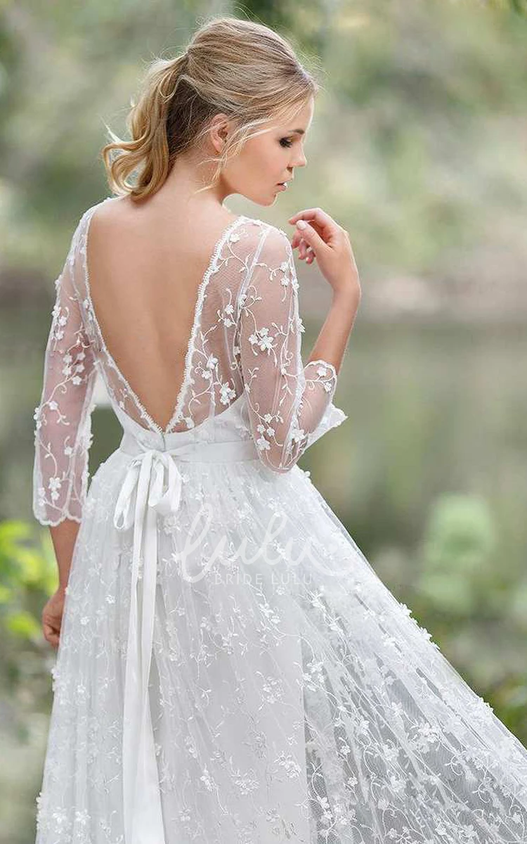 Lace Low-V Back Chiffon Wedding Dress Elegant Bridal Gown