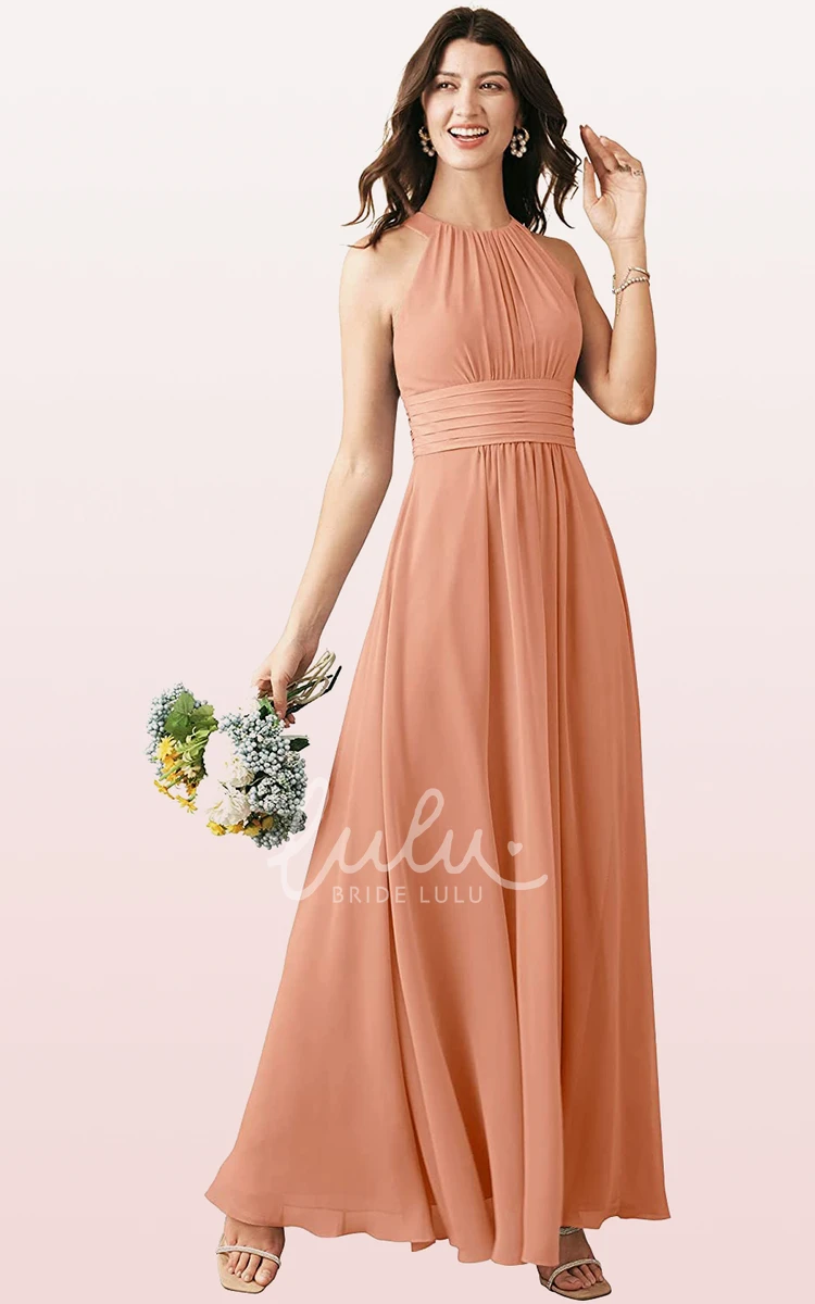 Halter A-Line Chiffon Bridesmaid Dress with Ruching Elegant Ankle-Length