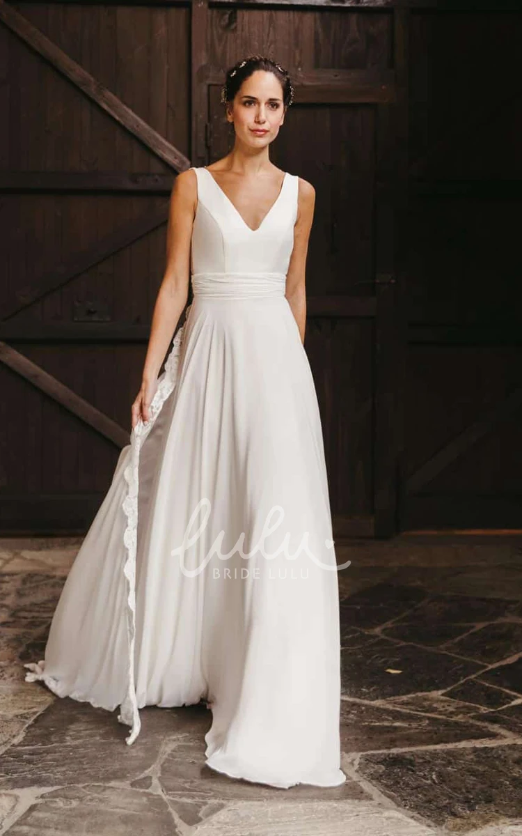 Chiffon Button Back A-Line Wedding Dress with Chapel Train Romantic Style