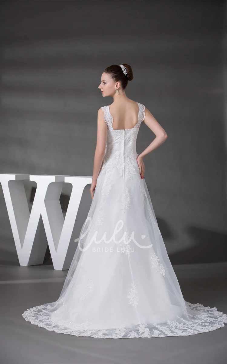 Lace A-Line Wedding Gown with Ruching and Beading Strapped Sleeveless