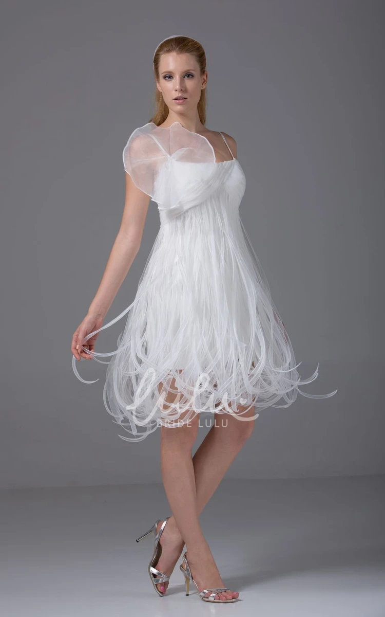 Knee-Length Organza Wedding Dress With Thread Design and Spaghetti Straps