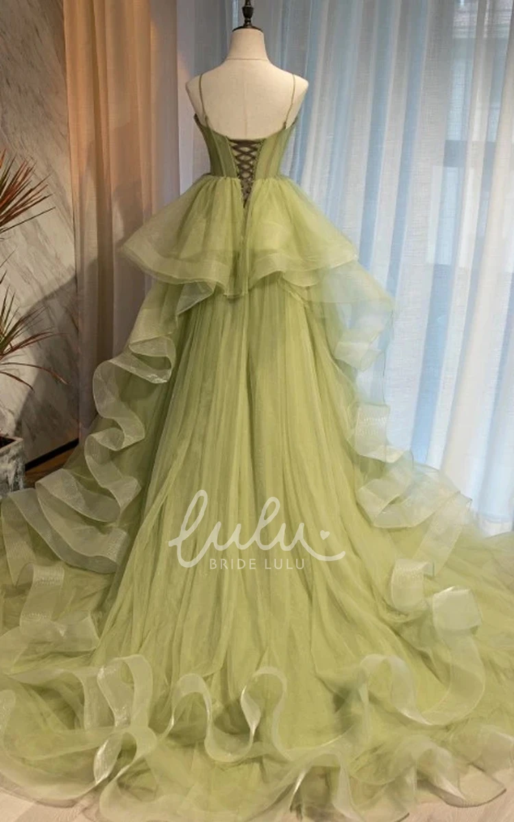 Court Train Tulle Ball Gown Formal Dress with Peplum Ethereal & Sleeveless