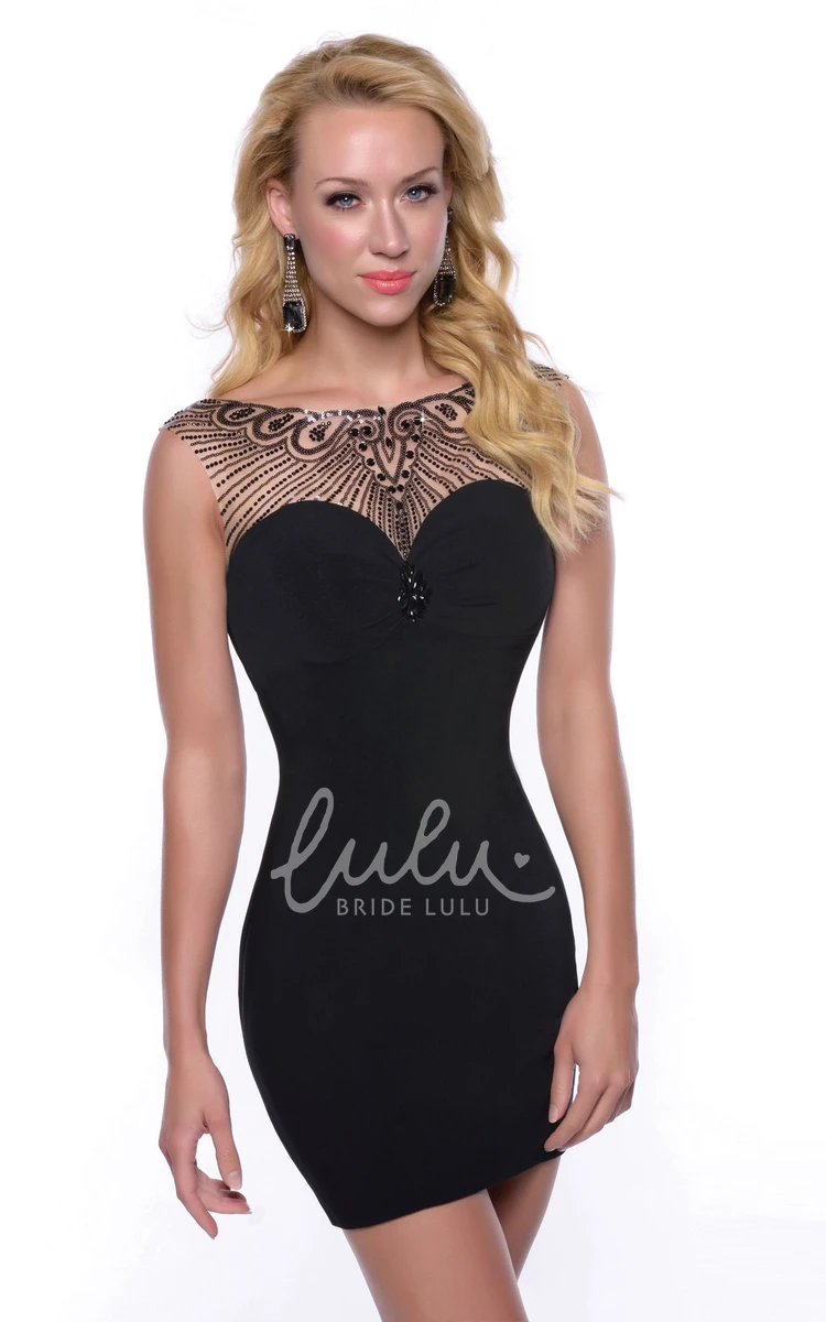 Sequined Top Sleeveless Bateau Neck Sheath Jersey Homecoming Dress