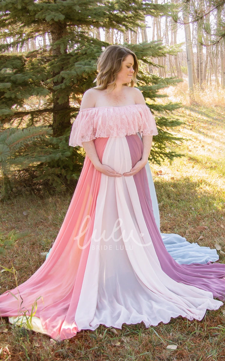 Maternity Dress with A-Line Sweep Train Brush Train and Long Sleeves
