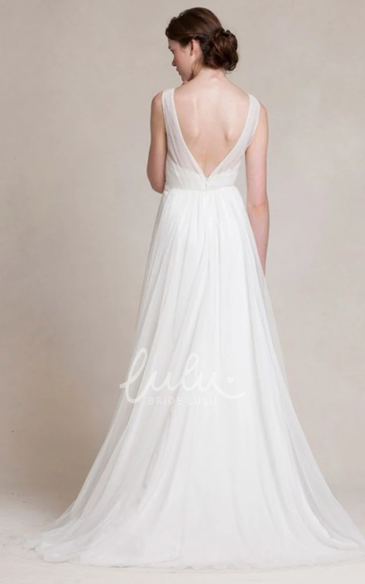 Sleeveless Tulle A-Line Wedding Dress with V-Neck and Jeweled Embellishments