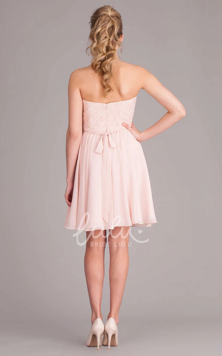 Sweetheart Lace Chiffon Bridesmaid Dress A-Line Mini Sleeveless Unique Dress