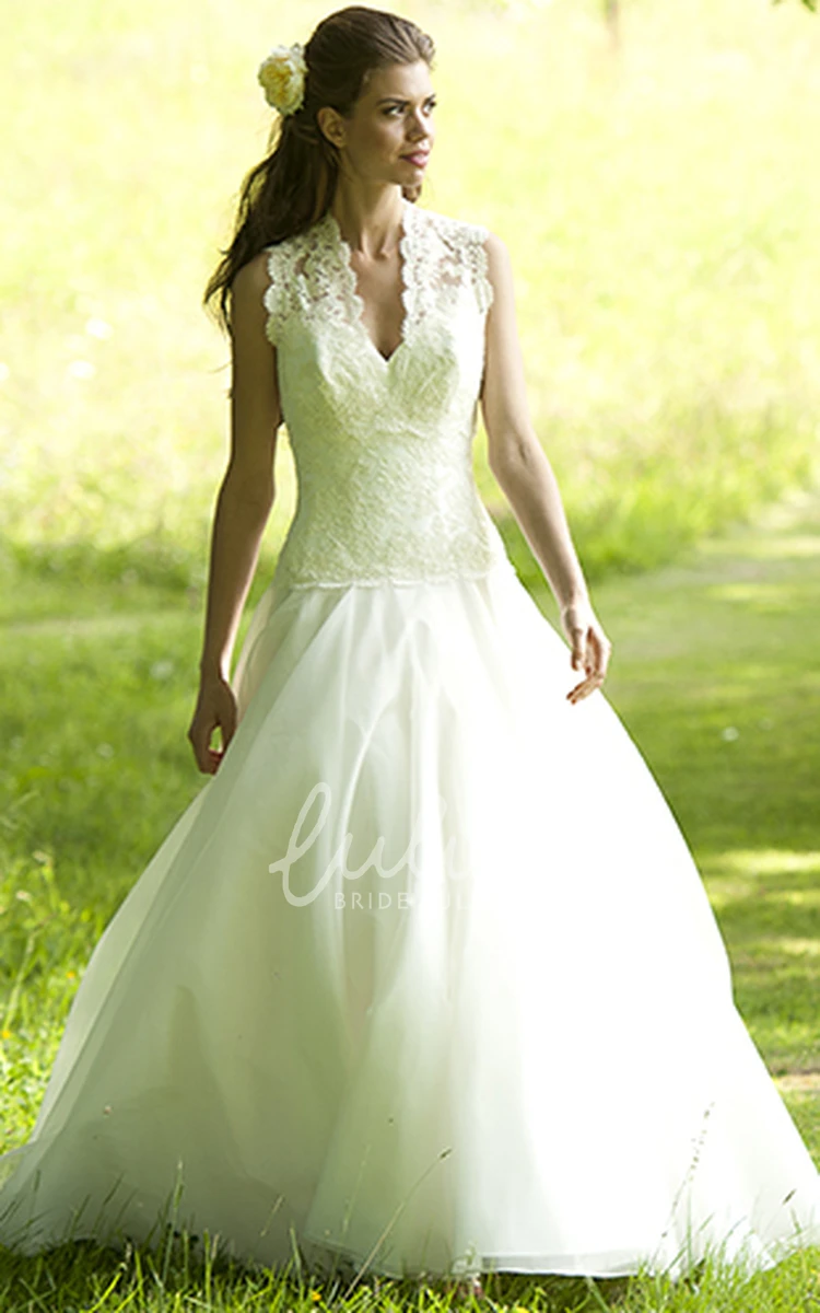 Chiffon V-Neck Sleeveless Wedding Dress with Appliques A-Line Style