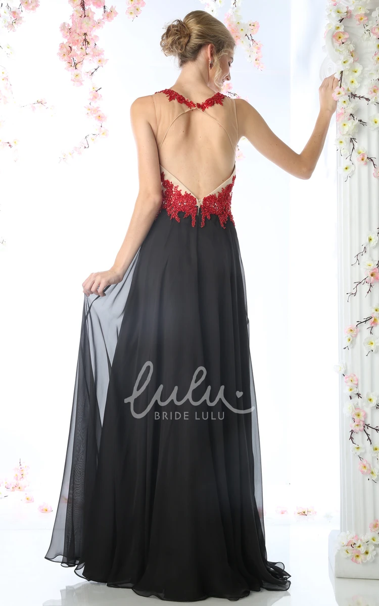 Maxi Chiffon Jewel-Neck Dress with Appliques for Women