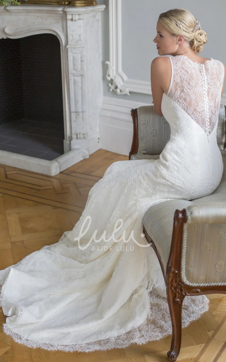 Lace Illusion Sleeveless Wedding Dress with Scoop Neck Elegant Bridal Gown