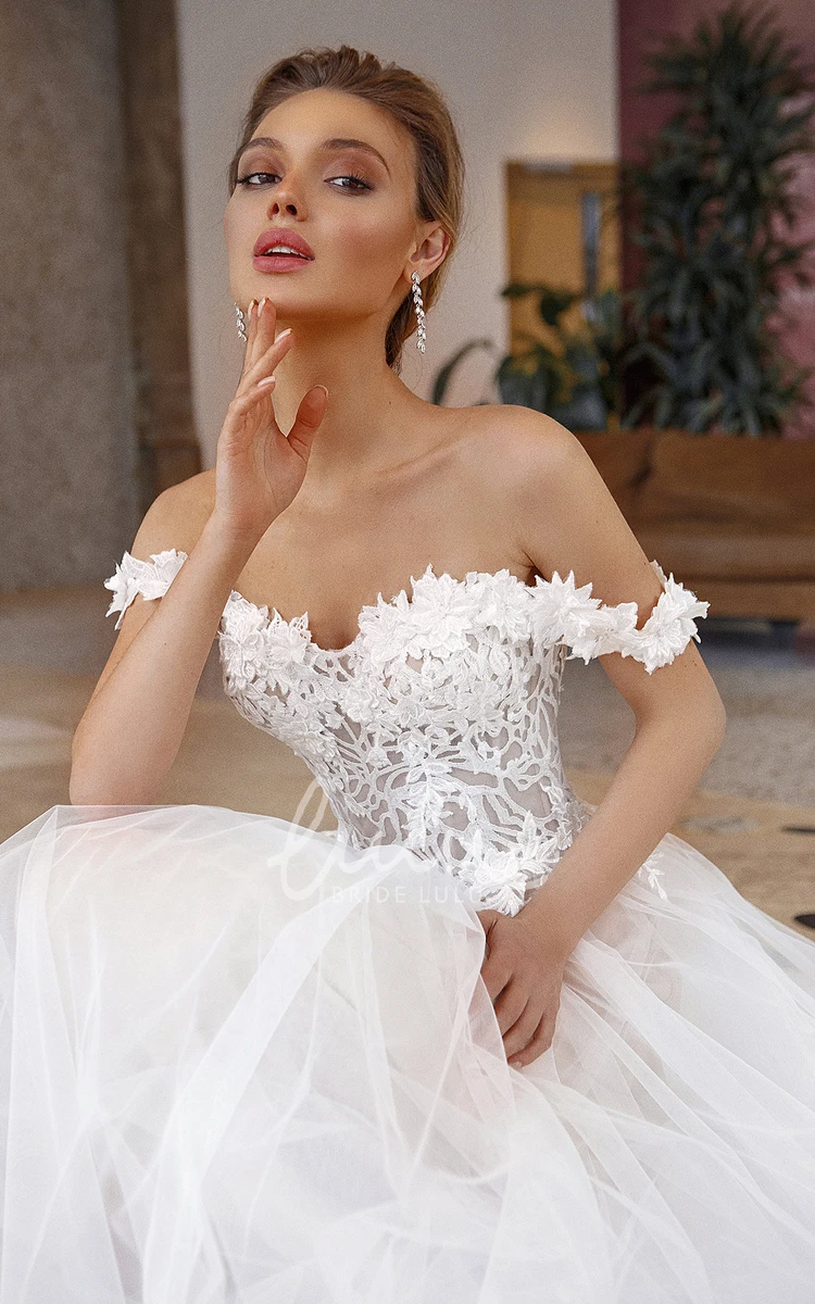 Sexy Lace A Line Off-the-shoulder Wedding Dress with Appliques Modern Wedding Dress