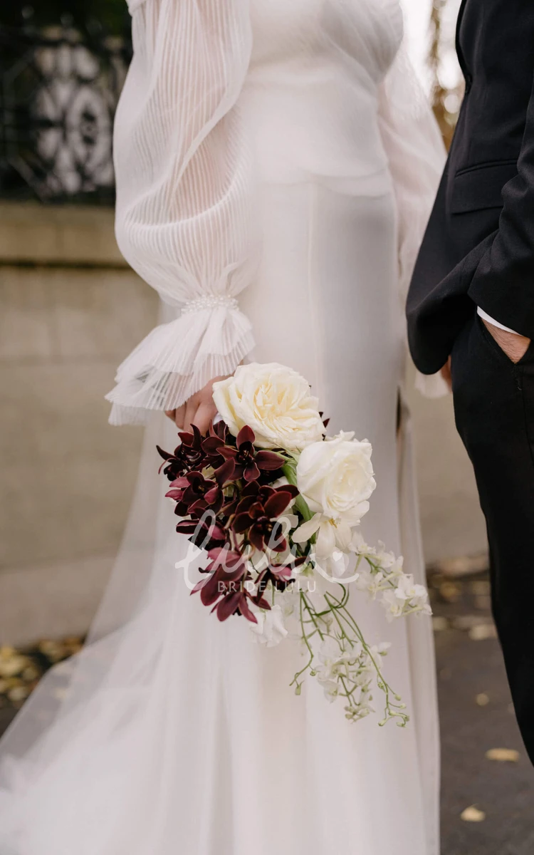 Off-the-shoulder Sheath Chiffon Wedding Dress with Ruching Modern and Stylish