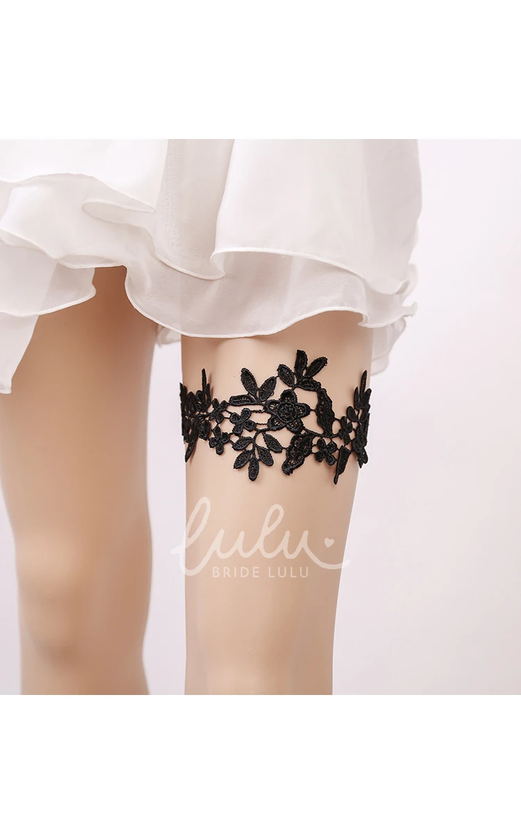 Black Lace Applique Wedding Garter Handmade Elegant 2024