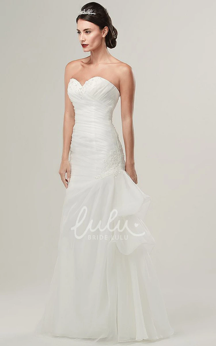 Organza Sheath Wedding Dress with Sweetheart Draping Criss Cross and Brooch