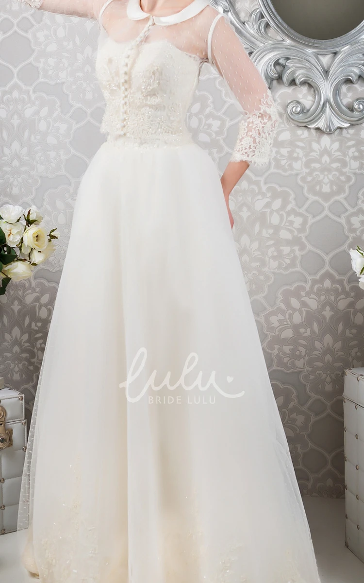 Floor-Length A-Line Tulle Wedding Dress with Bolero and Appliques