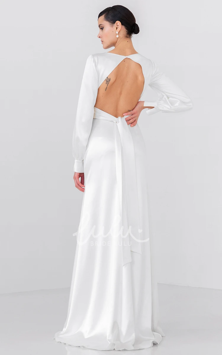 Satin V-Neck A-Line Wedding Dress with Front Split