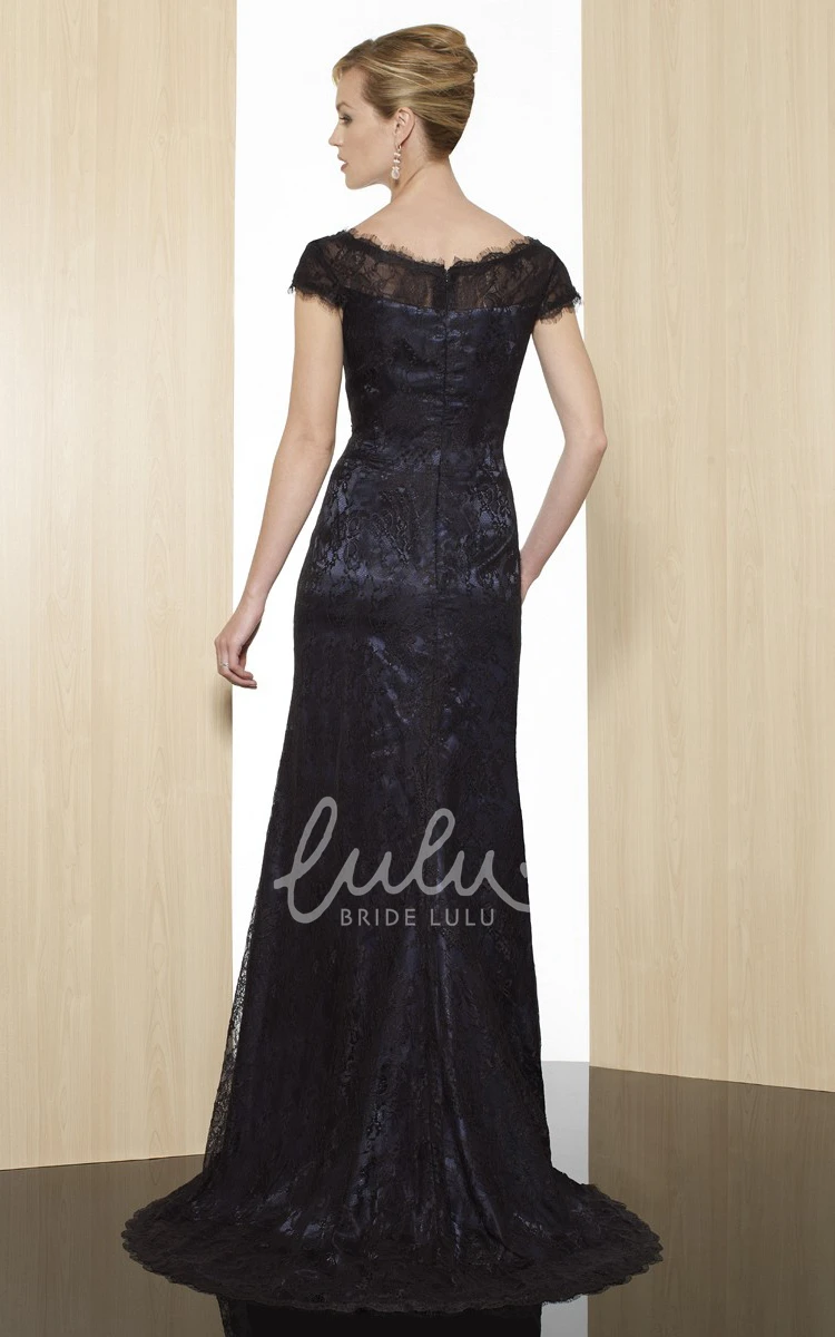 Sheath Appliqued Lace Formal Dress with Cap-Sleeves and Zipper Back