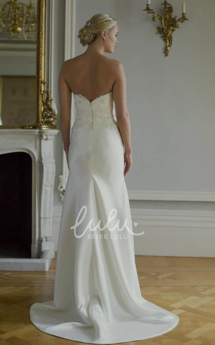 Strapless Satin Wedding Dress with Appliques Sheath Floor-Length