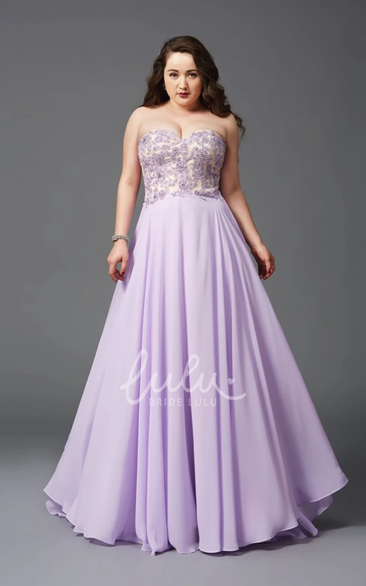 Appliqued Chiffon A-line Backless Prom Dress with Sweetheart Neckline