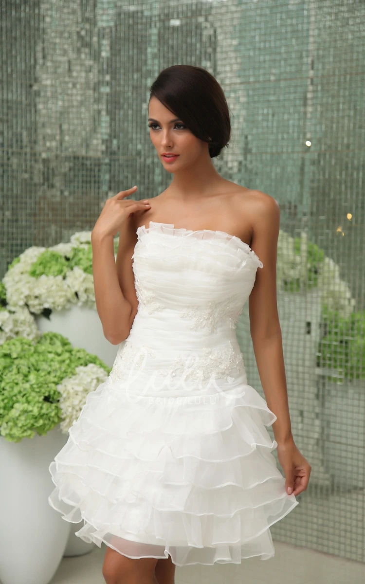 Short Strapless Wedding Dress with Ruffles and Appliques Vibrant and Sleeveless