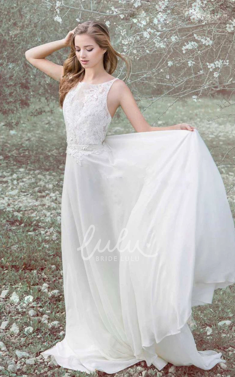 Lace Top A-Line Wedding Dress with Sleeveless Bateau Neckline