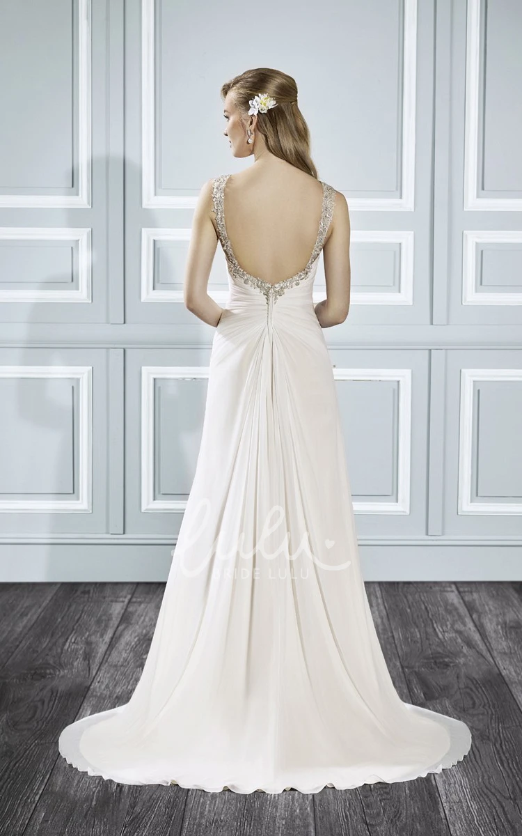 Beaded Criss-Cross Long Wedding Dress with Draping A-Line Style